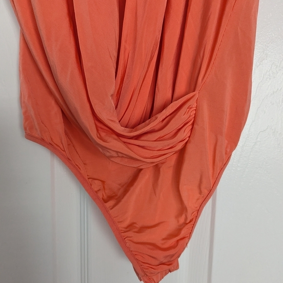 Marciano Vibrant Orange Draped Blouse Bodysuit - Picture 2 of 9
